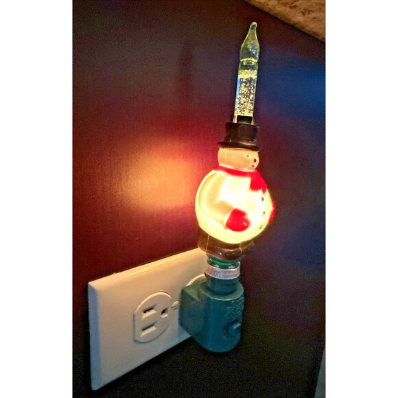 Rare Midwest Of Cannon Falls Christmas Snowman Bubble Lites Glitter Night Light - Picture 7 of 16